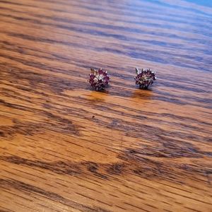 10KT Yellow Gold Ruby Diamond Stud Earrings Jewelry